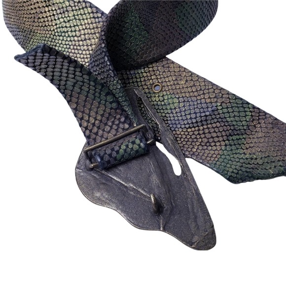 Boho Belt Removable Buckle Snakeskin Print in Green & Brown Tones - Picture 6 of 6